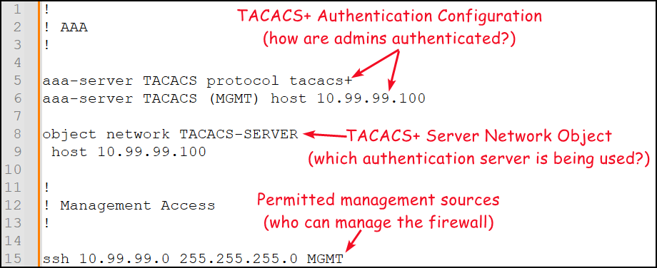 An example TACACS+ configuration.