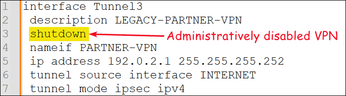 An example of an administrative disabled VPN defintion.