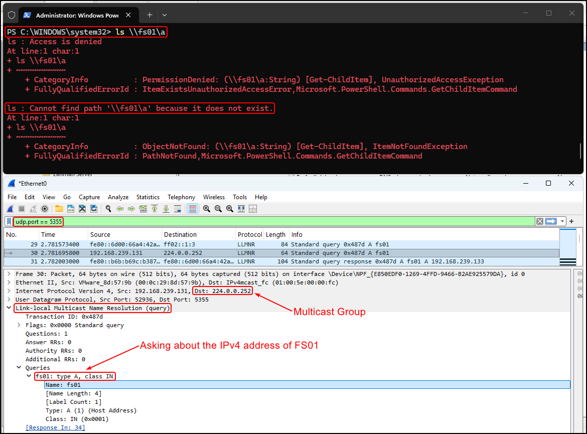 Capturing LLMNR traffic with Wireshark.