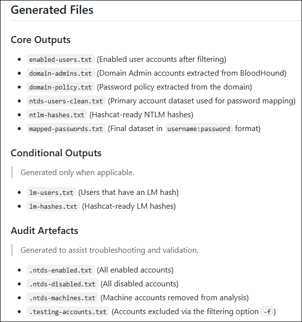 The files generated from ntds-organiser tool.