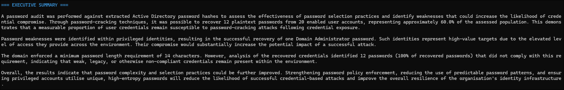 The executive summary section generated from password-analyser.
