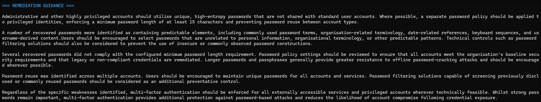 The remediation section generated from password-analyser.