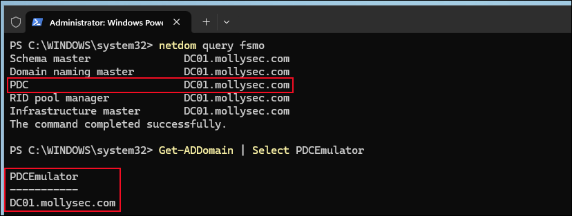 Querying the PDC Emulator role.