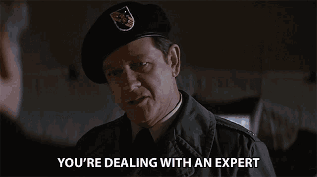 A meme of a soldier ironically saying 'You are dealing with an expert'.